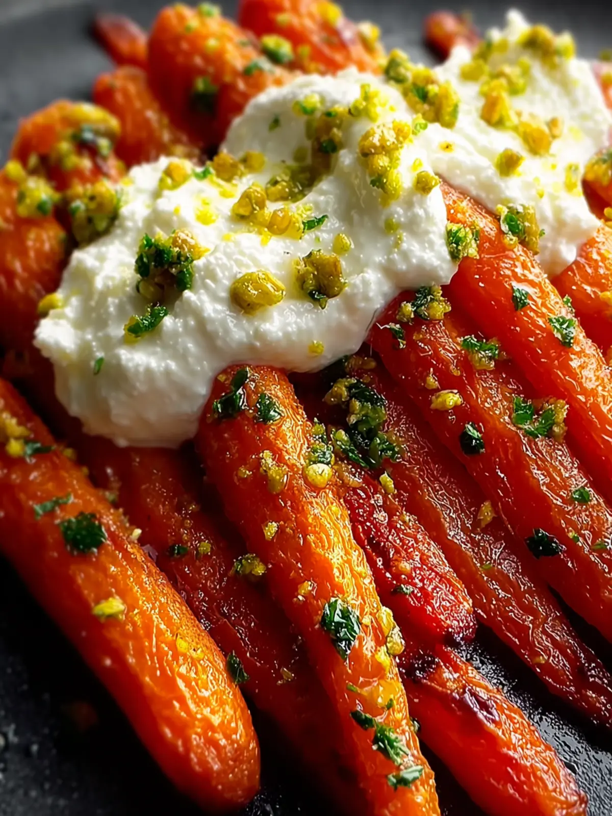 CRISPY CARROT FRIES WITH WHIPPED HONEY-RICOTTA & PISTACHIO GREMOLATA First Image