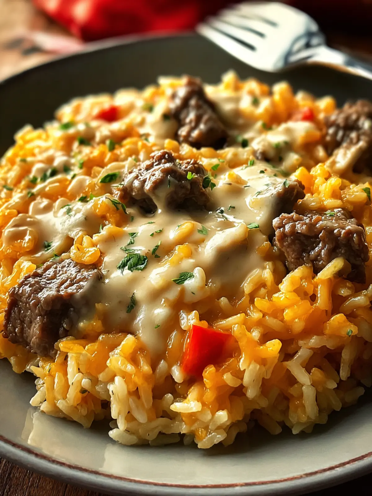 Creamy Garlic Butter Beef and Cheddar Rice Delight Recipe Magic First Image