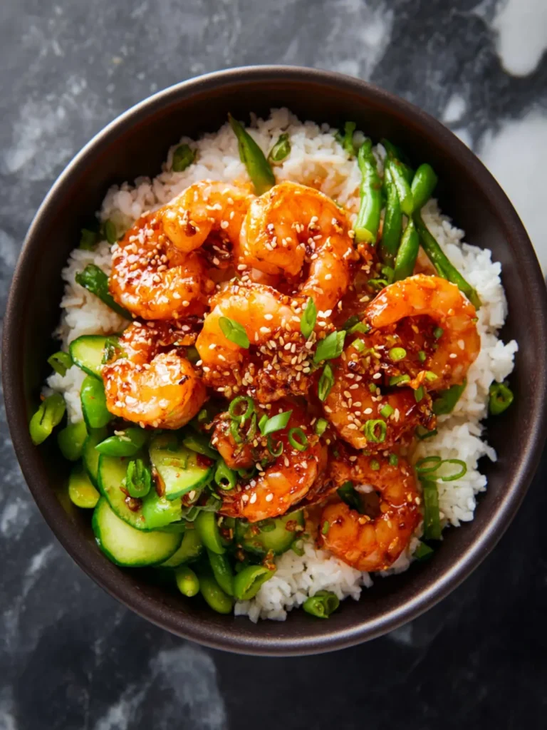 Sticky Garlic Sesame Shrimp Bowls First Image