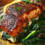 Healthy Blackened Salmon with Spinach & Parmesan Filling First Image