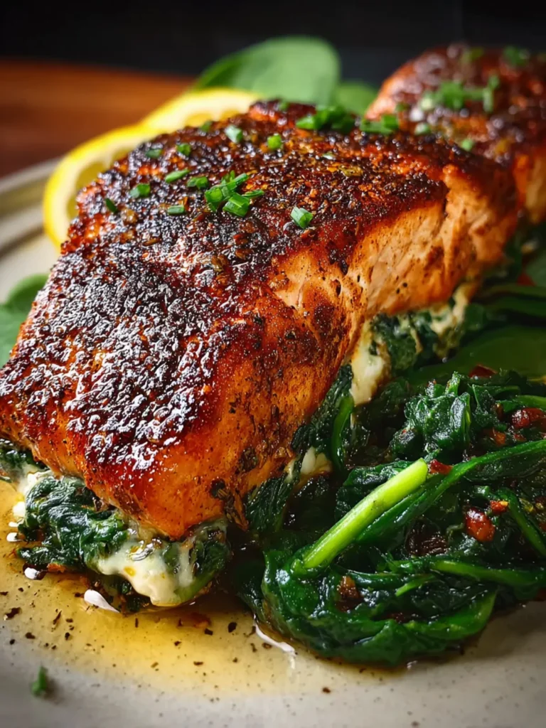Healthy Blackened Salmon with Spinach & Parmesan Filling First Image