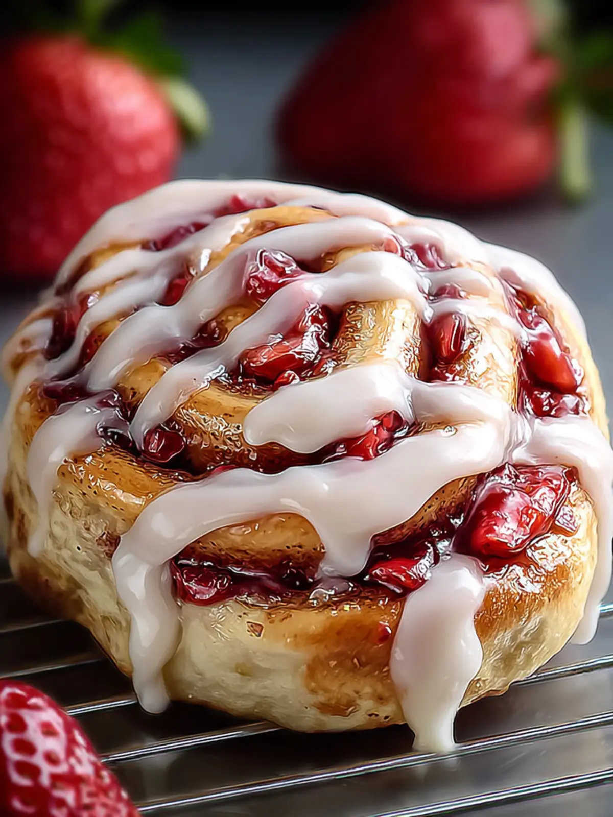 Strawberry Cinnamon Rolls With Cream Cheese Frosting First Image