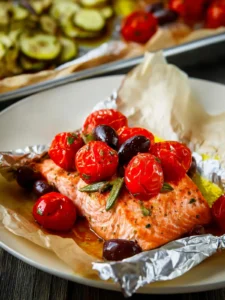 salmon packets tomatoes olives First Image